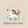 Cow ice skating Royalty Free Stock Photo