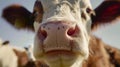 A cow licks a shot glass while smiling.