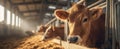 The cow looking curiously from its stall in a serene barn setting. AI generated image Royalty Free Stock Photo