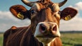 Cow looks very closely towards the camera. Generative AI Video