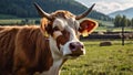 Cow looks very closely towards the camera. Generative AI Video