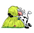 Cow love hay stack cartoon illustration