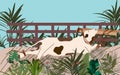 Cow lying around just been slaughtered legs tied rope with flat cartoon style. Royalty Free Stock Photo