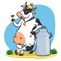 Cow with milk can