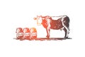 Cow, milk, cheese, farm, organic concept. Hand drawn isolated vector.