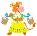 Cow with milk and flowers Royalty Free Stock Photo