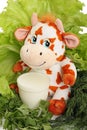 Cow with milk and greenery. Royalty Free Stock Photo