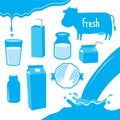 Cow Milk Packaging Blue Icon Cartoon Vector Design