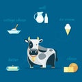 Cow and milk products icons Royalty Free Stock Photo