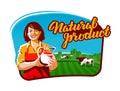 Cow milk vector logo. milkmaid, farmer or farm icon