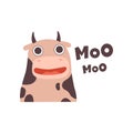 Cow Mooing, Cute Cartoon Farm Animal Making Sound Vector Illustration