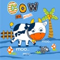 Cow and mouse in the farm funny animal cartoon,vector illustration