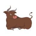 Cow or Oxen cartoon vector illustration, farm animal and symbol of chinese zodiac