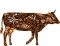 Cow with a pattern from flowers, an animal illustration with a pattern, a milk cow with an udder, the mammal milking house cattle