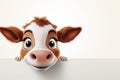 cow peeking out from behind a blank board - 3d illustration Royalty Free Stock Photo