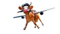 Cow pilot character fly with jet plane wings Royalty Free Stock Photo