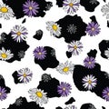 Cow print with Purple Daisies seamless pattern background Royalty Free Stock Photo