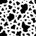 Cow print seamless pattern. Repeated black spot cow on white background. Milk texture for design prints. Repeating dapple skin. Re