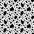 Cow print seamless pattern. Repeated black spot cow on white background. Milk texture for design prints. Repeating dapple skin. Re