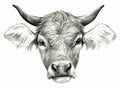 Cow`s head isolated on white. Realistic detailed pencil drawing.