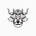 bull head samurai illustration. creative, animal, detiled and line art style Royalty Free Stock Photo