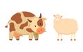 Cow and Sheep Isolated Cartoon Style Animal Vector