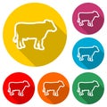 Cow silhouette icon, color icon with long shadow Royalty Free Stock Photo