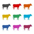 Cow silhouette icon, color icons set Royalty Free Stock Photo