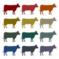 Cow silhouette icons set Royalty Free Stock Photo