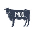 Cow Silhouette with Moo text. Vector Royalty Free Stock Photo