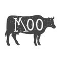 Cow Silhouette with Moo Text. Vector