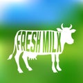 Cow silhouette with text inside about fresh milk Royalty Free Stock Photo