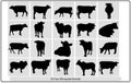 Cow Silhouette,Vector farm animals silhouettes,Silhouette of a cow. Cattle. Circuit. Farm. Bull Royalty Free Stock Photo