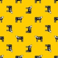 Cow skeleton pixel art pattern seamless. 8 bit Farm animal bones background. Bull anatomy texture. vector ornament