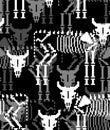 Cow skeleton pixel art pattern seamless. 8 bit Farm animal bones background. Bull anatomy texture. vector ornament