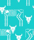 Cow skeleton pixel art pattern seamless. 8 bit Farm animal bones background. Bull anatomy texture. vector ornament