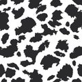 Cow skin in black spotted on light beige background , seamless grunge pattern, animal print texture. Vector wallpaper Royalty Free Stock Photo