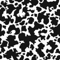 Cow skin texture, black and white spot repeated seamless pattern. Animal print dalmatian dog stains. Vector Royalty Free Stock Photo