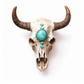 Boho Bull Skull Figurine With Turquoise Gemstones On White Background Royalty Free Stock Photo