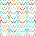 Cow skull pixel art pattern seamless. 8 bit Cow skeleton background