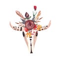 Cow Skull. Skull with flowers. Animal head in boho, tribal or ethnic style.