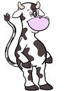 A cow character standing upright with a smile on its face