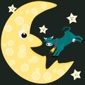 Cow startles moon and stars Royalty Free Stock Photo