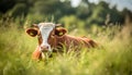 Cow in the sun. Cattle, domestic animal. Care and feeding of living creatures in the stall. Royalty Free Stock Photo