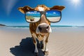 cow in sunglasses stands on the beach and sunbathing, created with Generative AI technology Royalty Free Stock Photo