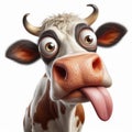 cow with tongue hanging out and big bulging eyes with strange facial expressions. ai generative