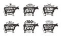 Cow. Vector set food labels, badges and icons. Lettering butcher shop Royalty Free Stock Photo