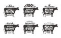 Cow. Vector set food labels, badges and icons. Royalty Free Stock Photo