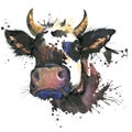 Cow watercolor graphics. cow animal illustration Royalty Free Stock Photo