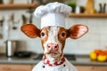A cow wearing a chef's hat and apron in a kitchen Royalty Free Stock Photo